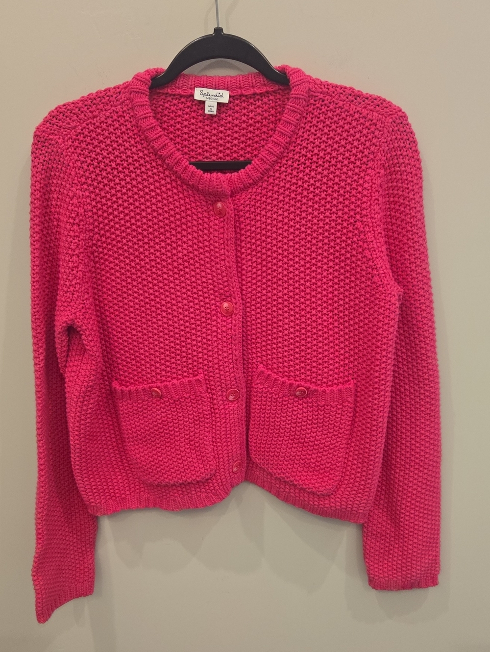 Like New Splendid Hot Pink Chunky Knit Cardigan Size Medium.